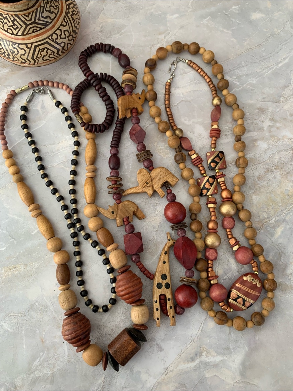 African Wood Beaded Safari Necklace Set of Five (5) - Picture 7 of 9